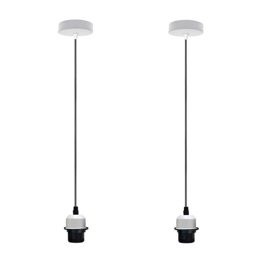 2 Pack Industrial White Pendant Light Fitting, Lampshade  Holder Fitting Set With PVC Cable.