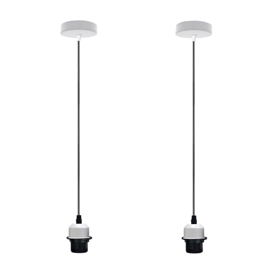 2 Pack Industrial White Pendant Light Fitting, Lampshade  Holder Fitting Set With PVC Cable.