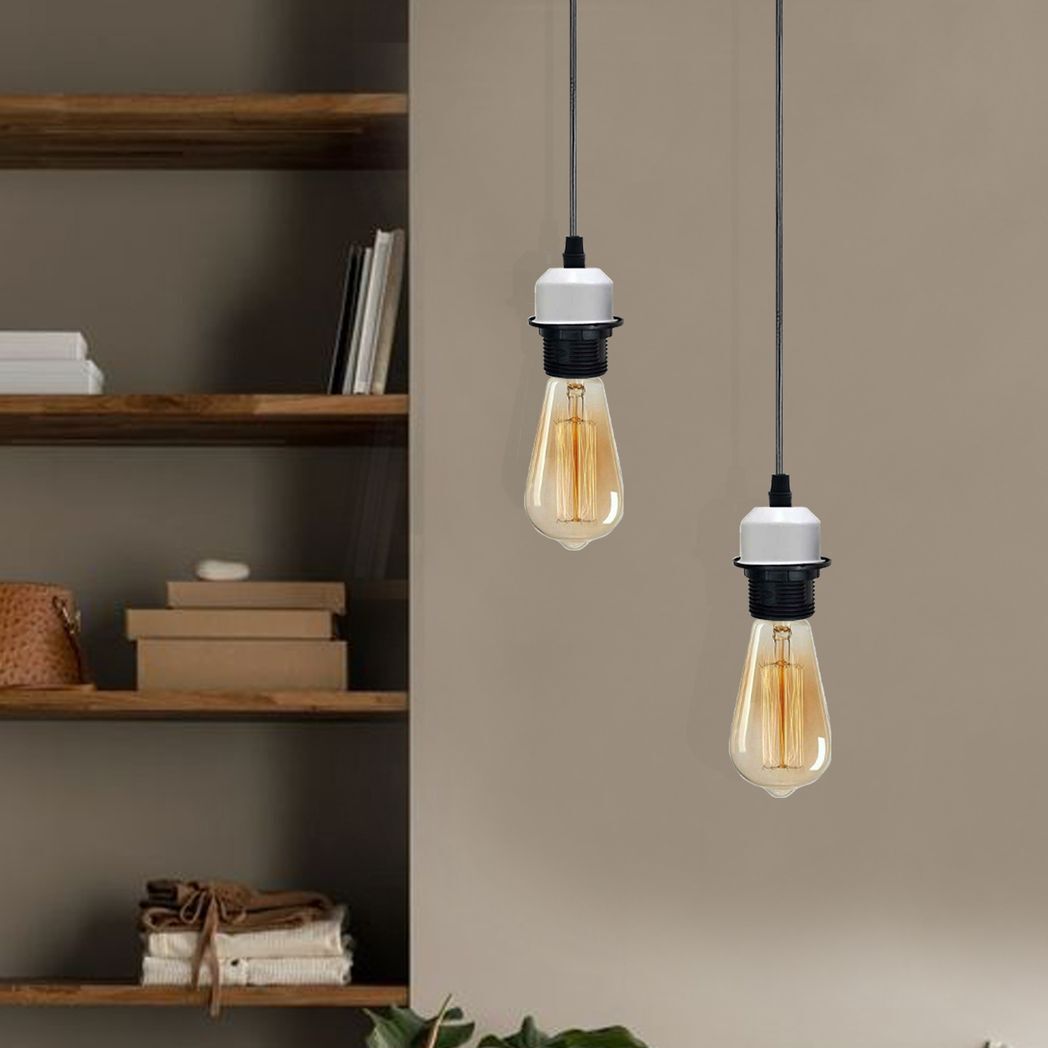 2 Pack Industrial White Pendant Light Fitting, Lampshade  Holder Fitting Set With PVC Cable.