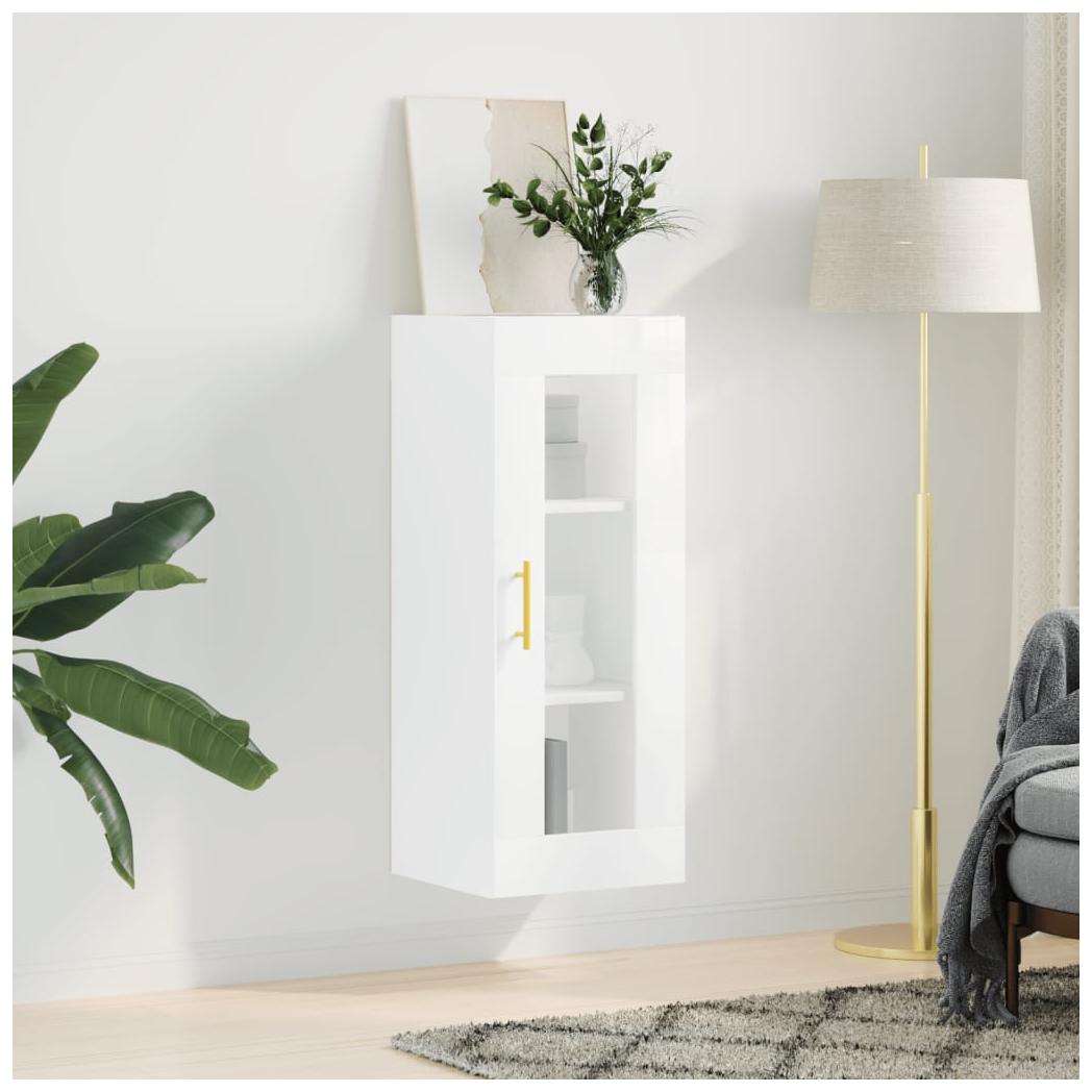 Wall Mounted Cabinet High Gloss White 34.5x34x90 cm