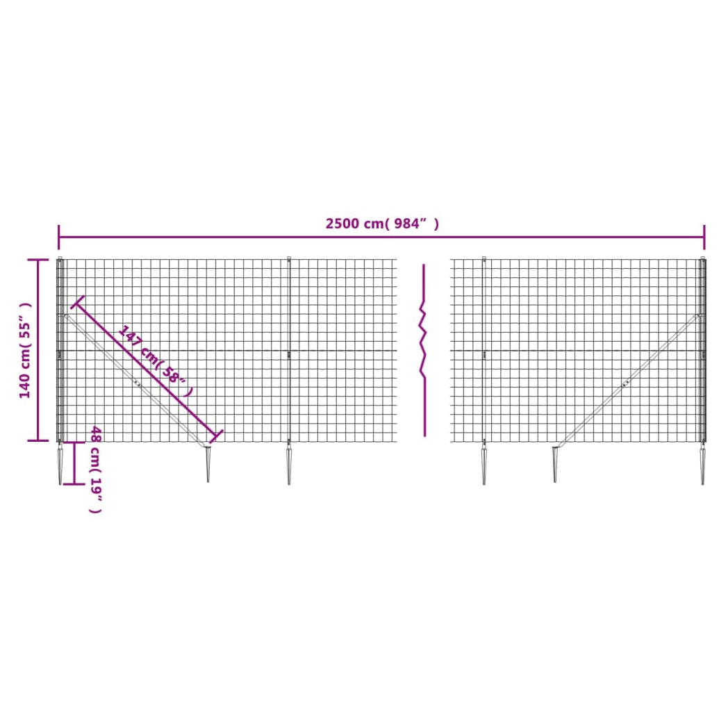 Wire Mesh Fence with Spike Anchors Anthracite 1.4x25 m