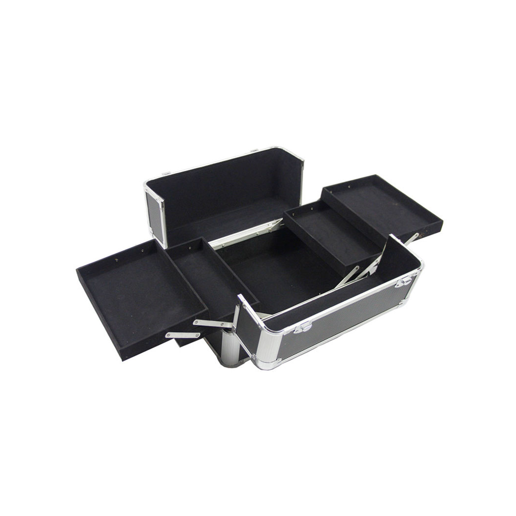 4-in-1 Draw-bar Style Interchangeable Aluminum Rolling Makeup Case Black