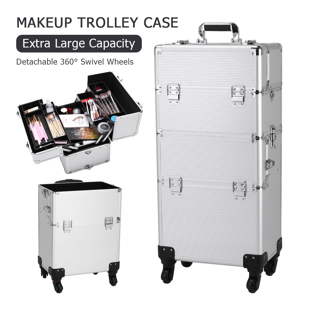 3 in 1 Aluminum Cosmetic Makeup Case Tattoo Box Silver