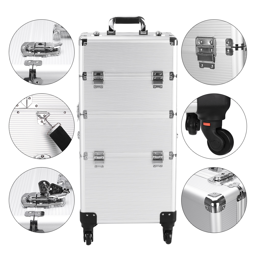 3 in 1 Aluminum Cosmetic Makeup Case Tattoo Box Silver