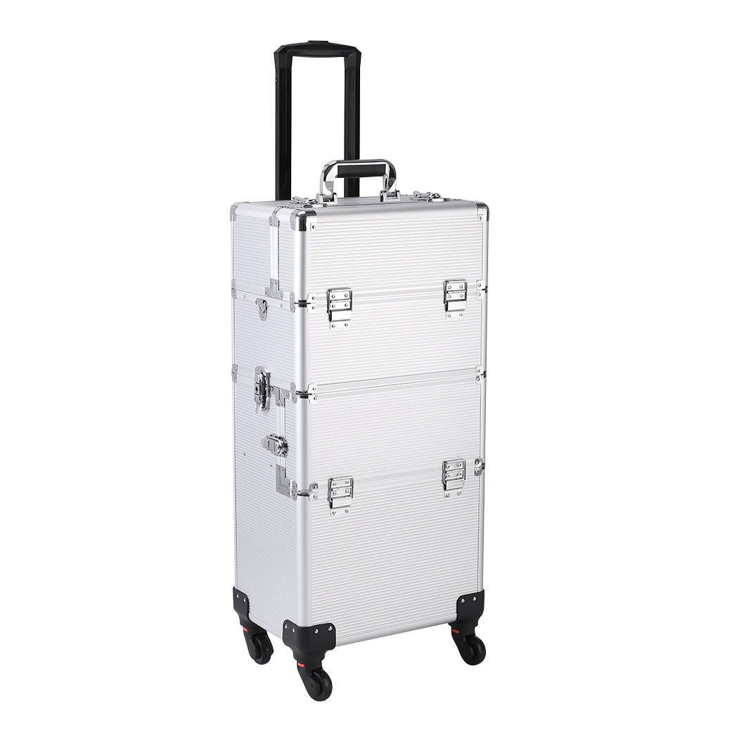 3 in 1 Aluminum Cosmetic Makeup Case Tattoo Box Silver