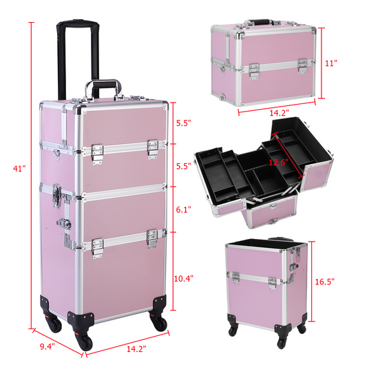 3 in 1 Aluminum Cosmetic Makeup Case Tattoo Box Pink