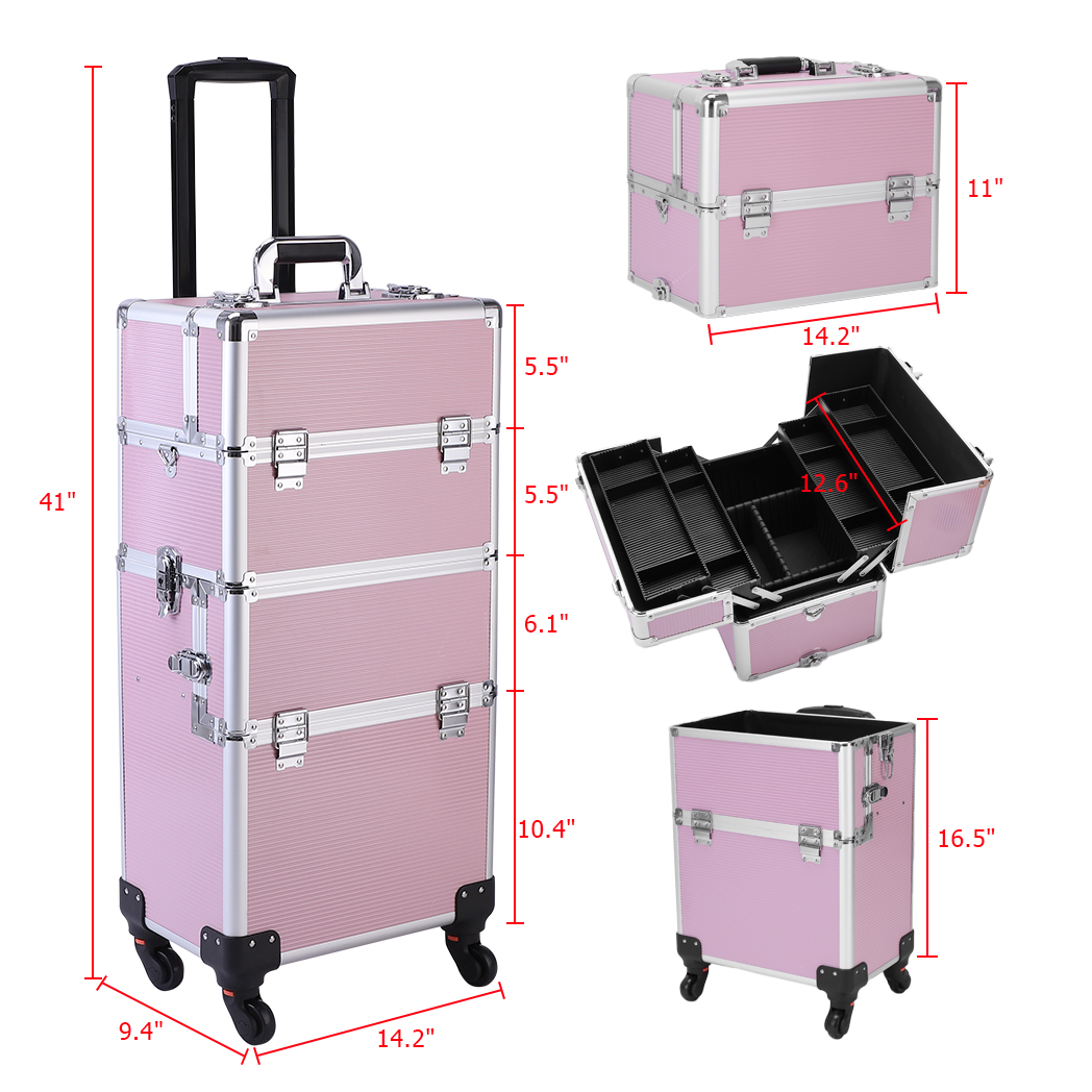 3 in 1 Aluminum Cosmetic Makeup Case Tattoo Box Pink