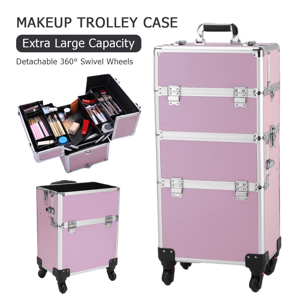 3 in 1 Aluminum Cosmetic Makeup Case Tattoo Box Pink