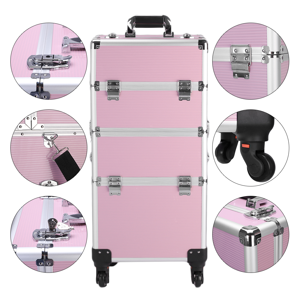 3 in 1 Aluminum Cosmetic Makeup Case Tattoo Box Pink