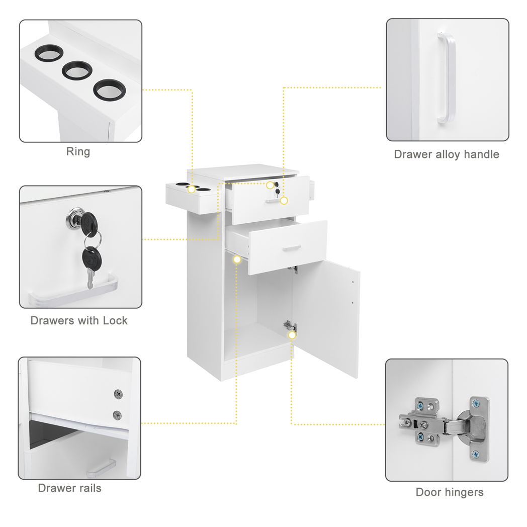 15 cm P2 density board pitted surface 2 drawers 1 door 6 hair dryer double ear cabinet with lock Salon cabinet white