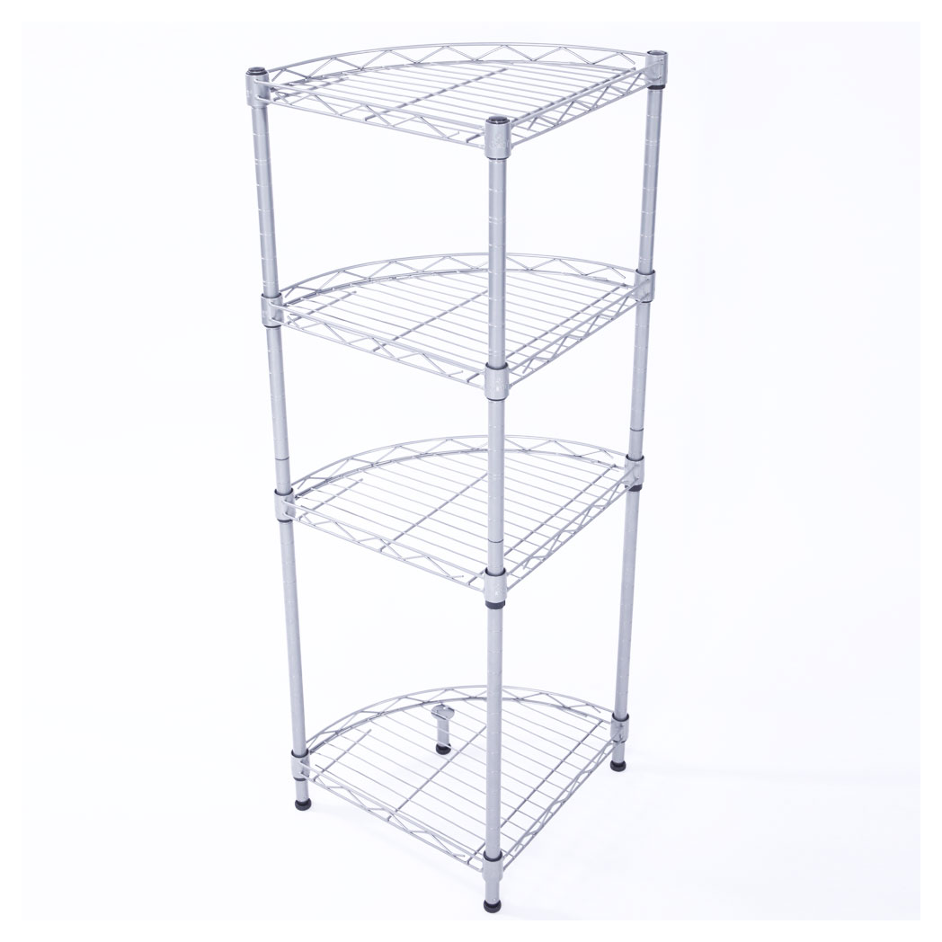 XM-243S Fan-shaped Carbon Steel Metal Assembly 4-Tier Storage Rack Silver Gray