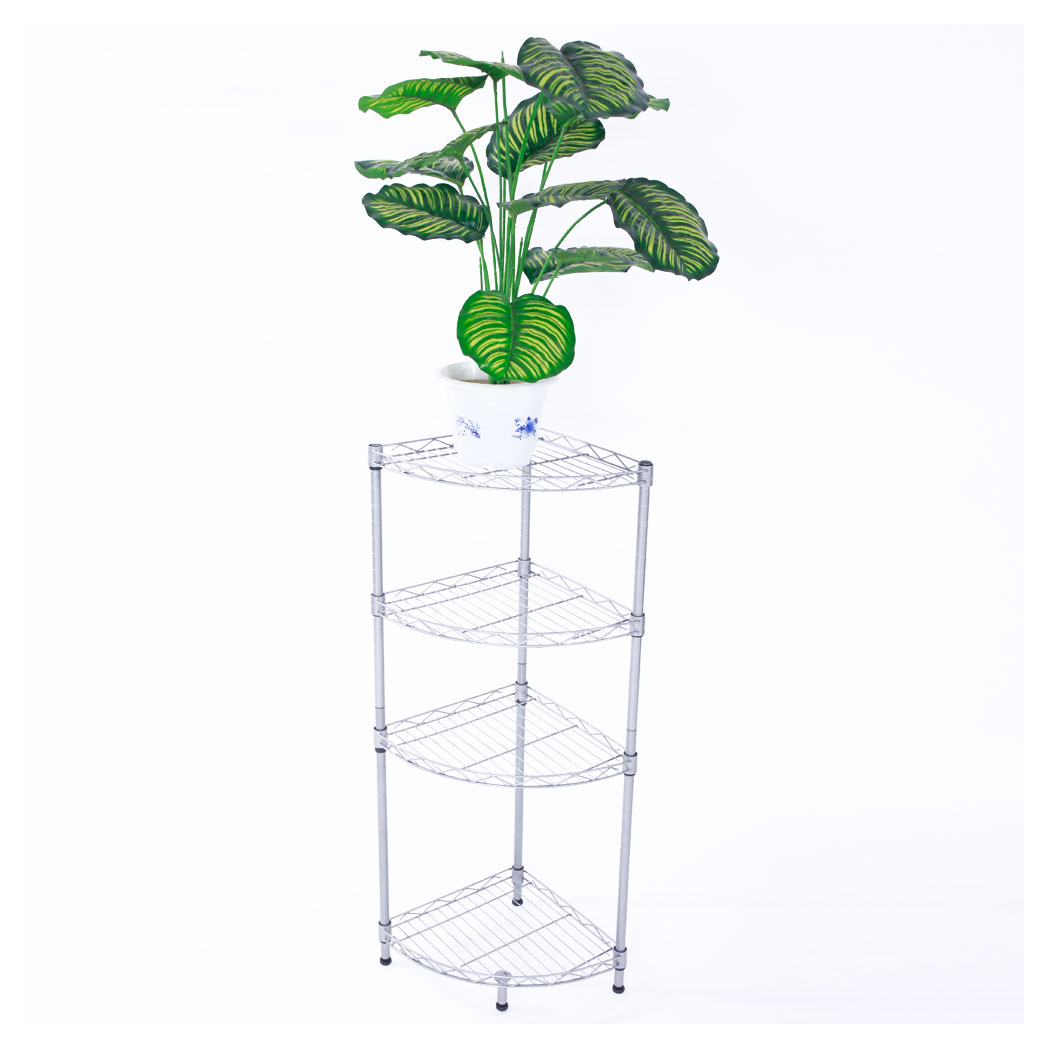 XM-243S Fan-shaped Carbon Steel Metal Assembly 4-Tier Storage Rack Silver Gray