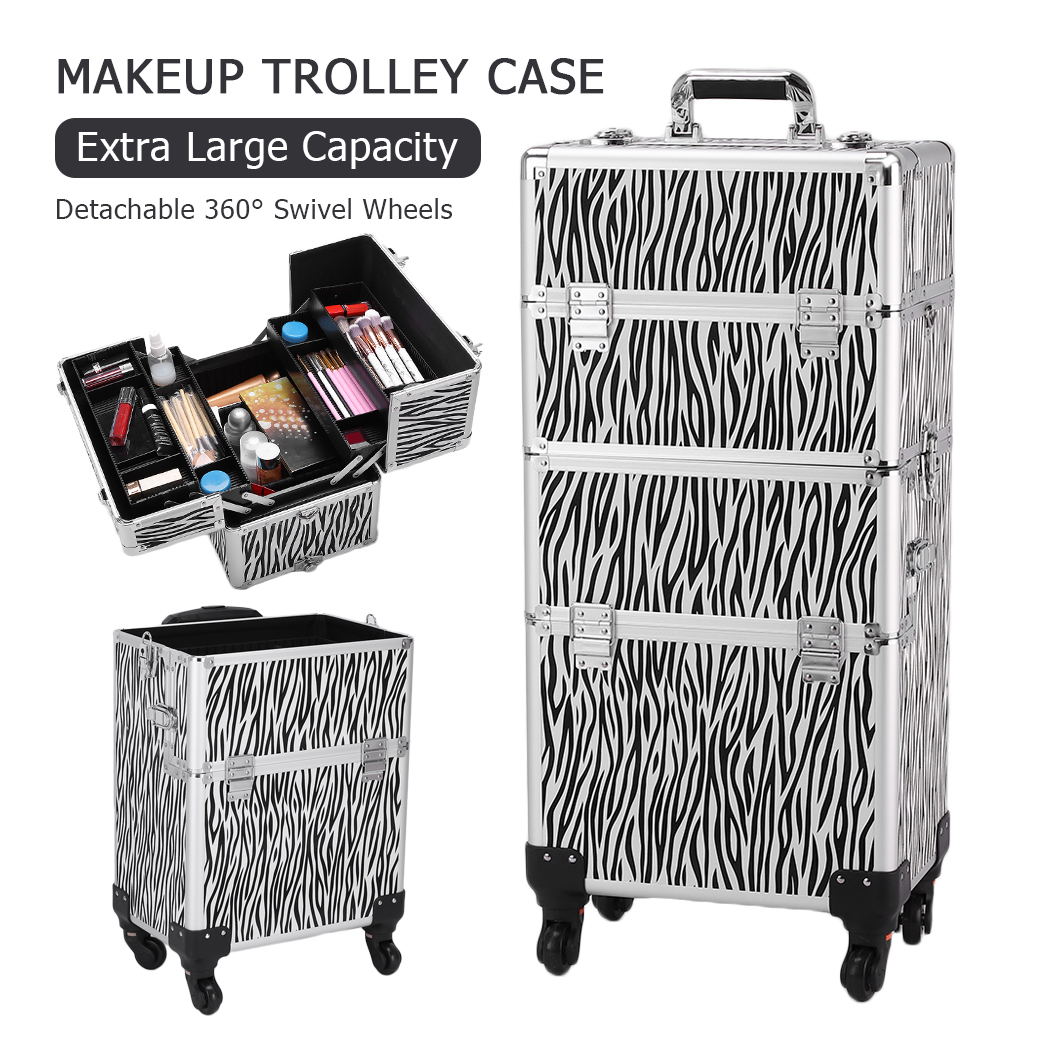 3 in 1 Aluminum Cosmetic Makeup Case Tattoo Box White Zebra Print