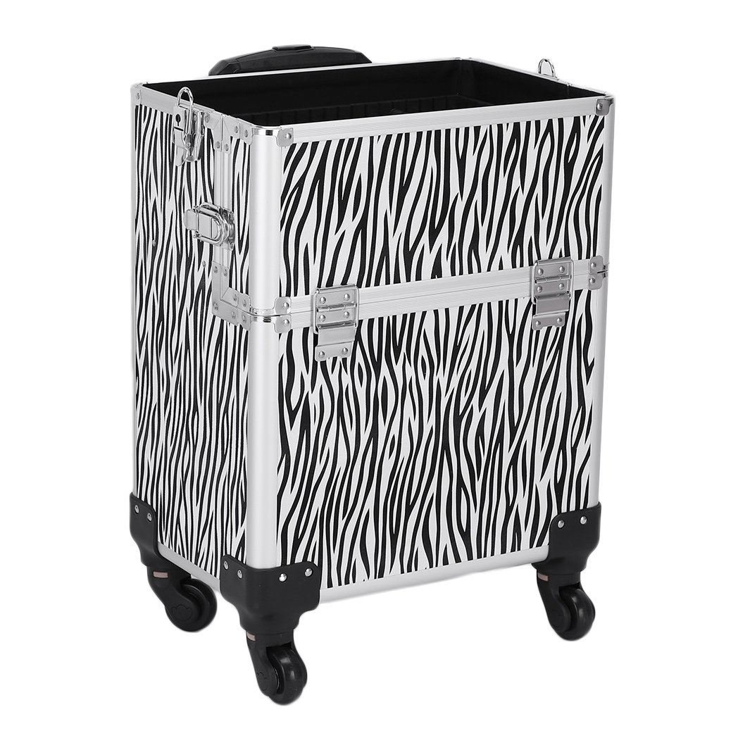 3 in 1 Aluminum Cosmetic Makeup Case Tattoo Box White Zebra Print