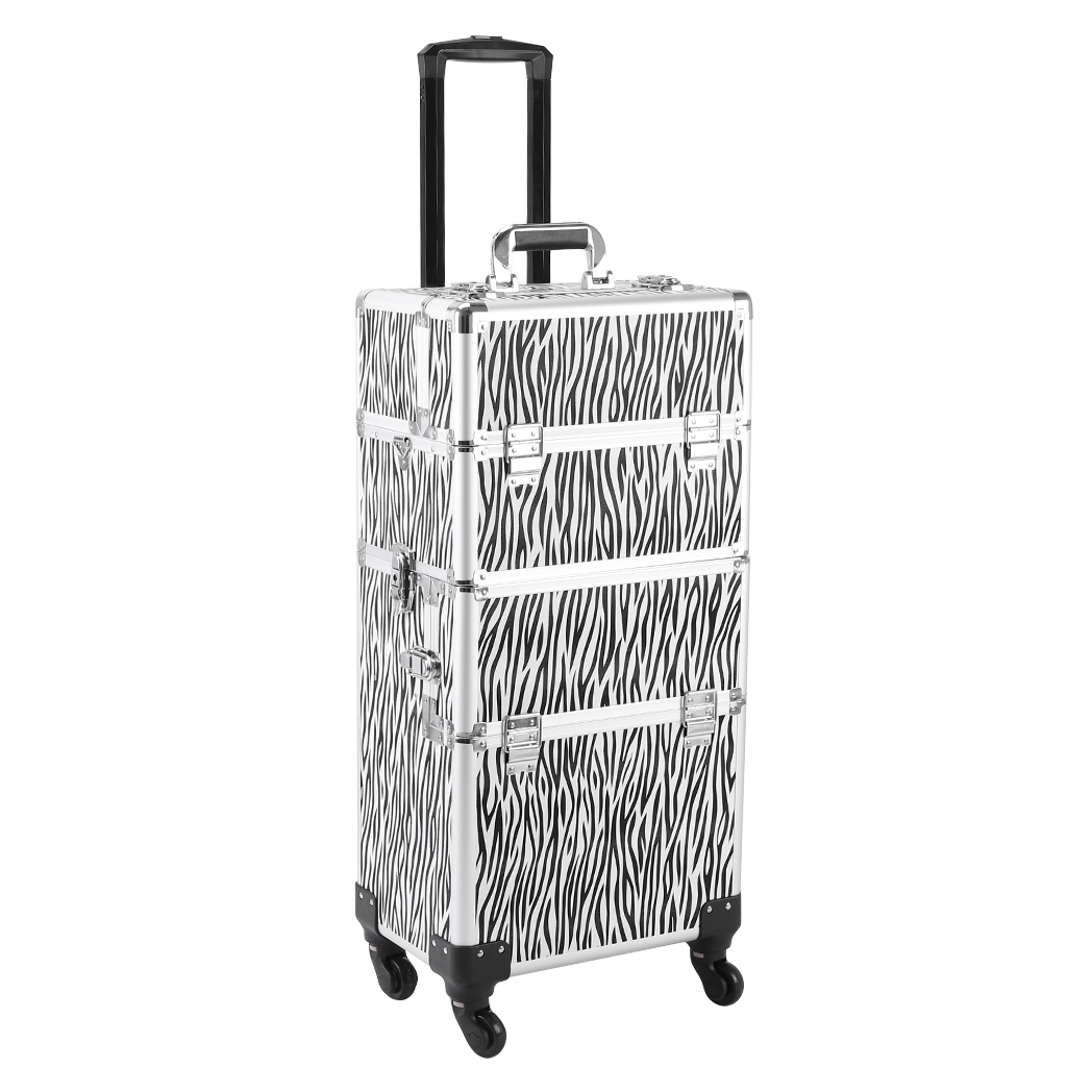 3 in 1 Aluminum Cosmetic Makeup Case Tattoo Box White Zebra Print