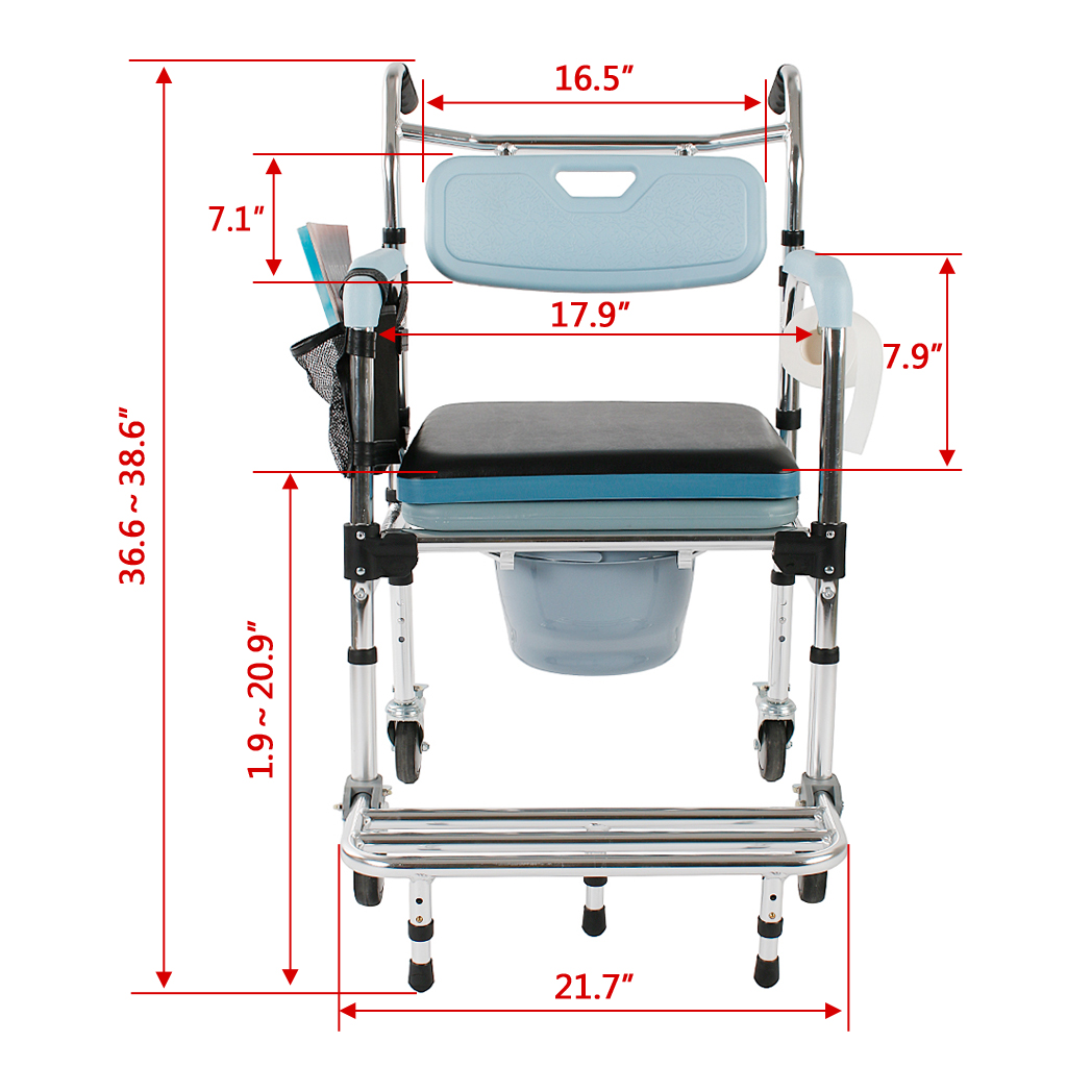 4 in 1 Multifunctional Aluminum Elder People Disabled People Pregnant Women Commode Chair Bath Chair Light Blue