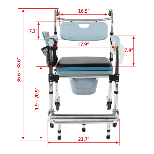 4 in 1 Multifunctional Aluminum Elder People Disabled People Pregnant Women Commode Chair Bath Chair Light Blue