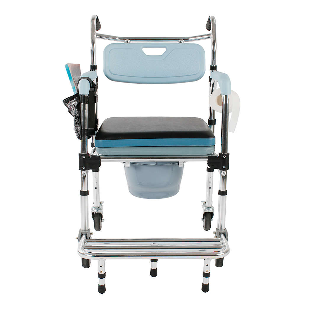 4 in 1 Multifunctional Aluminum Elder People Disabled People Pregnant Women Commode Chair Bath Chair Light Blue