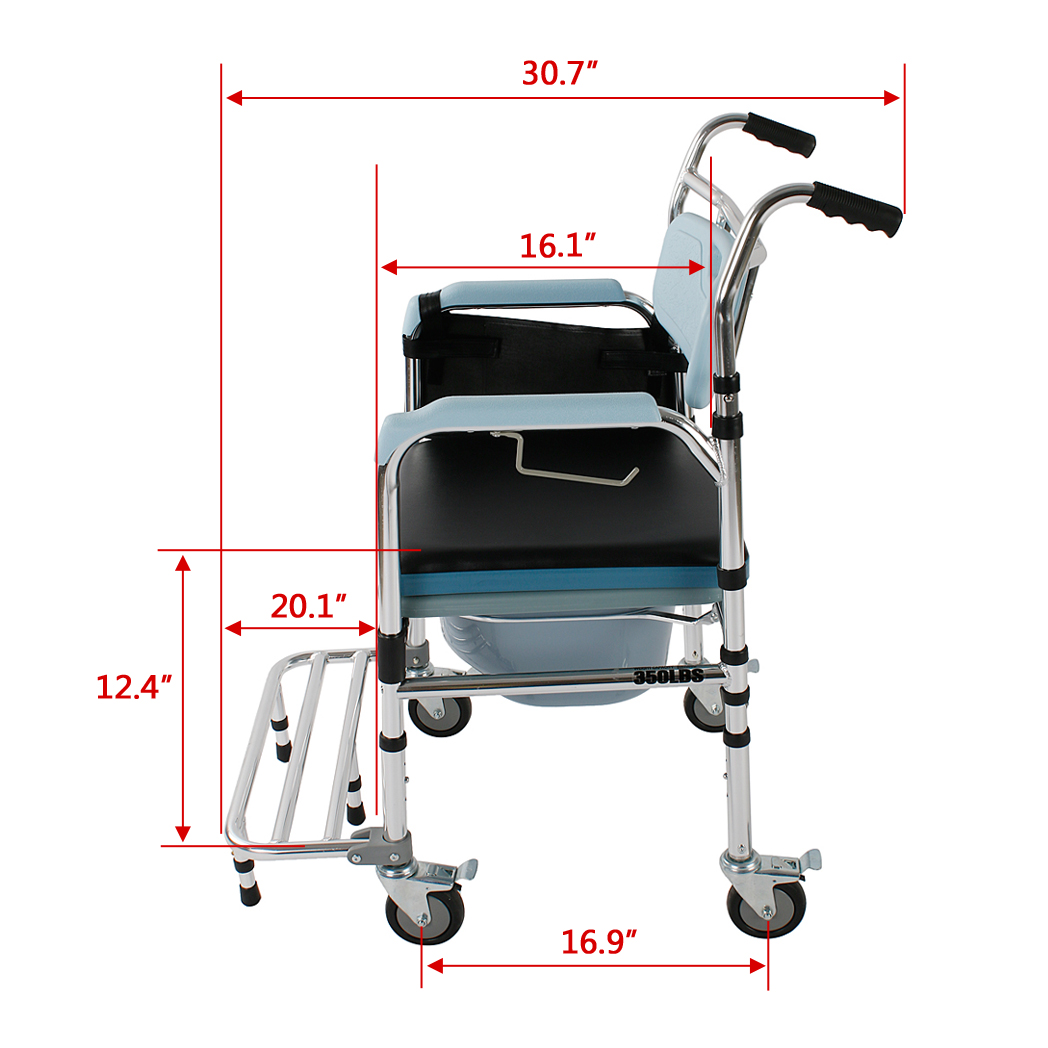 4 in 1 Multifunctional Aluminum Elder People Disabled People Pregnant Women Commode Chair Bath Chair Light Blue