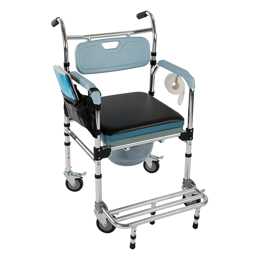 4 in 1 Multifunctional Aluminum Elder People Disabled People Pregnant Women Commode Chair Bath Chair Light Blue