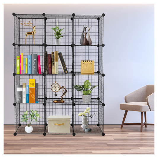 12-Cube Organizer Cube Storage Storage Shelves Wire Cube Storage Origami Shelves Metal Grid Multifunction Shelving Unit Modular Cubbies Organizer Bookcase