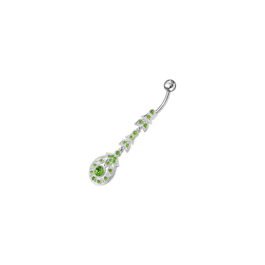 ?Fancy Silver Dangling SS Bar Curved Belly Ring?