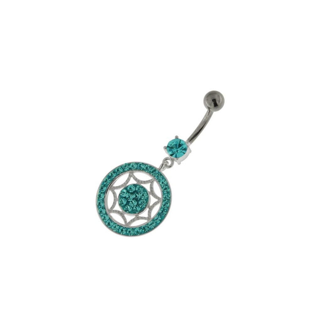 925 Sterling Silver Multi Jeweled Round Belly Button Ring