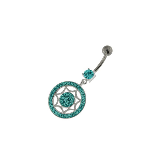 925 Sterling Silver Multi Jeweled Round Belly Button Ring