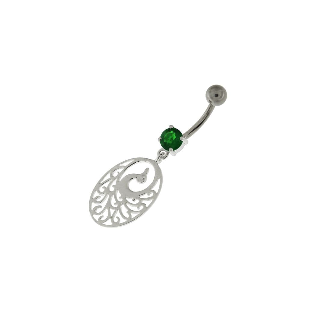 925 Sterling Silver Dancing Peacock Belly Button Ring