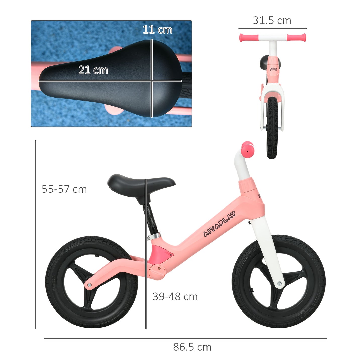 Baby Balance Bike, Training Bike w/ Adjustable Seat and Handlebar - Pink