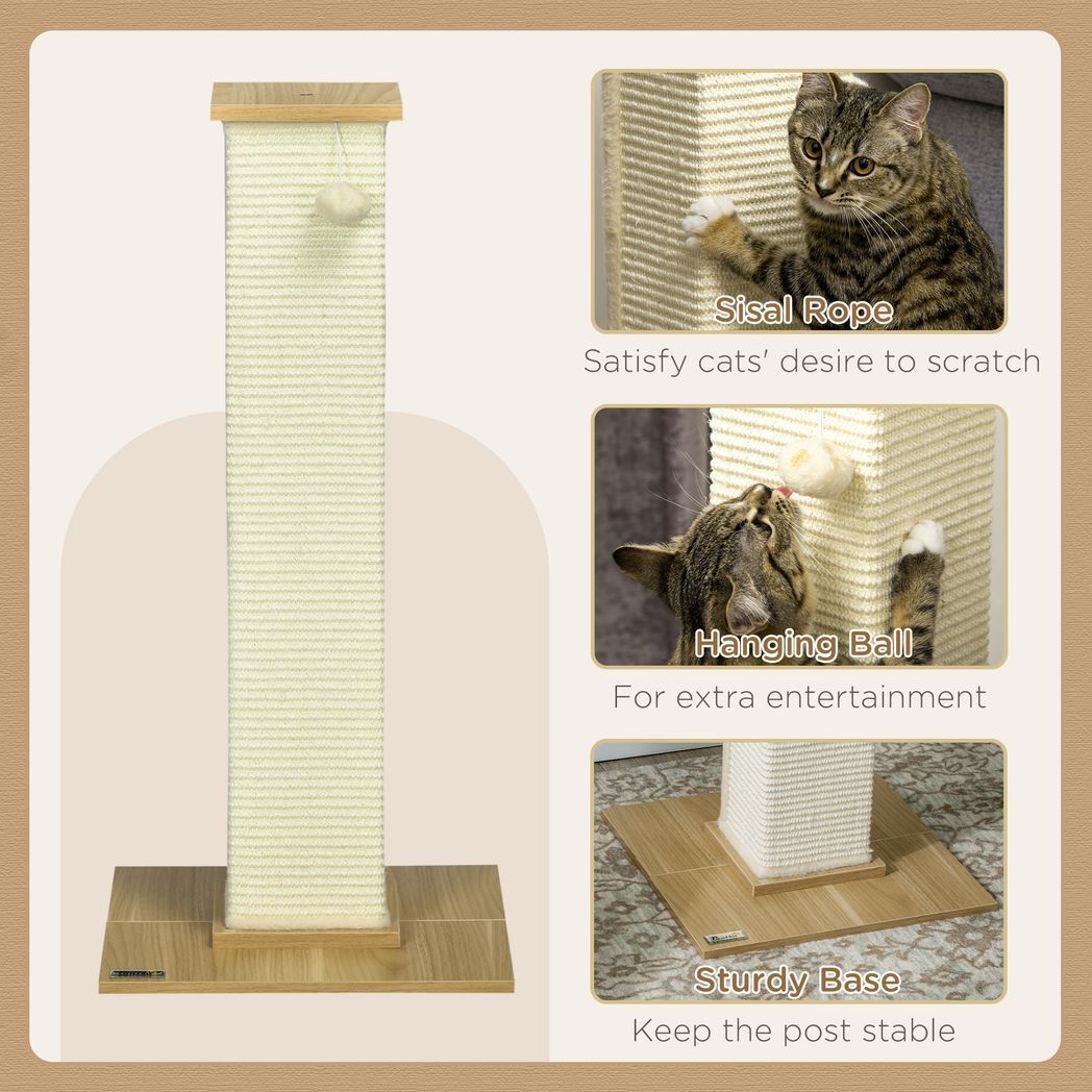 80cm Sisal Rope Scratching Post w/ Toy Ball - White