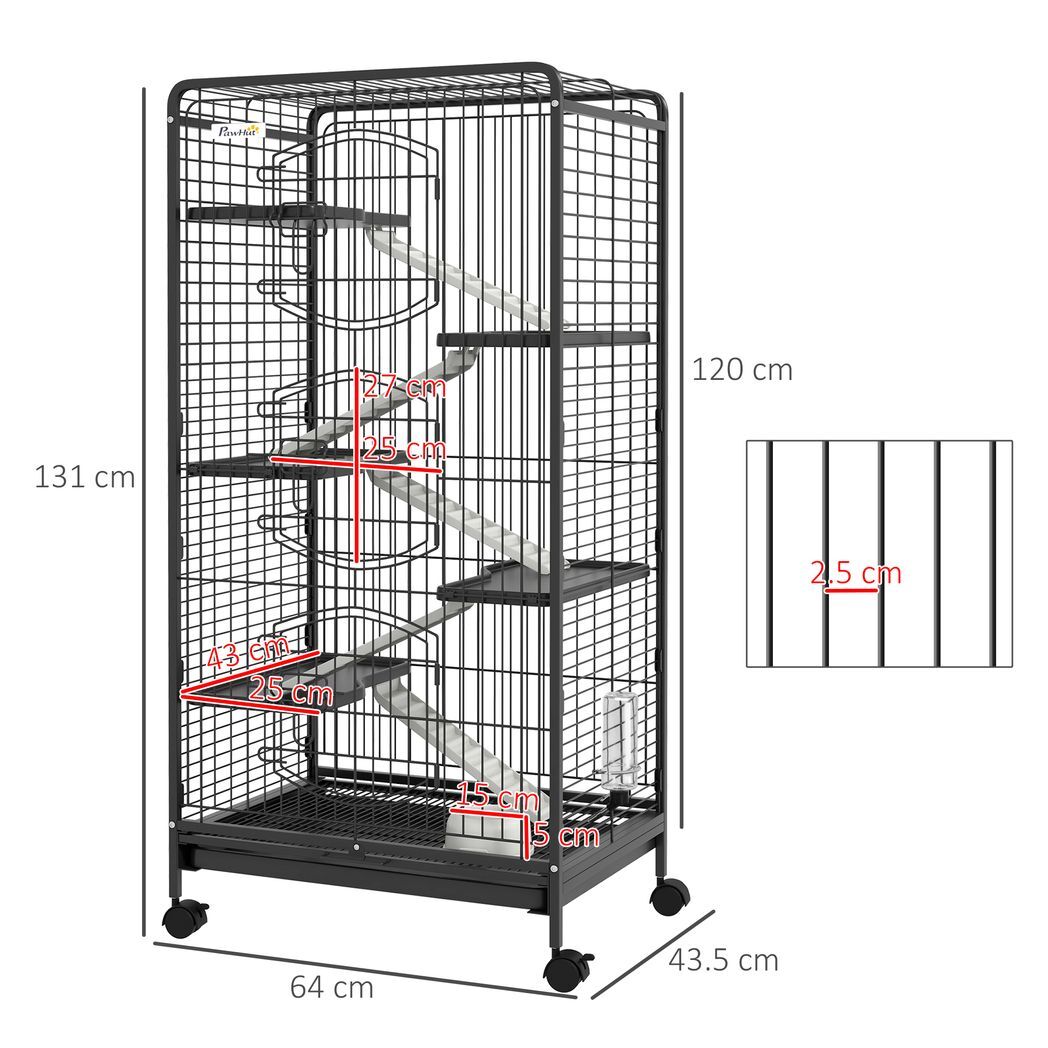 6 Levels Small Animal Cage for Rabbits, Minks, Chinchillas - Black