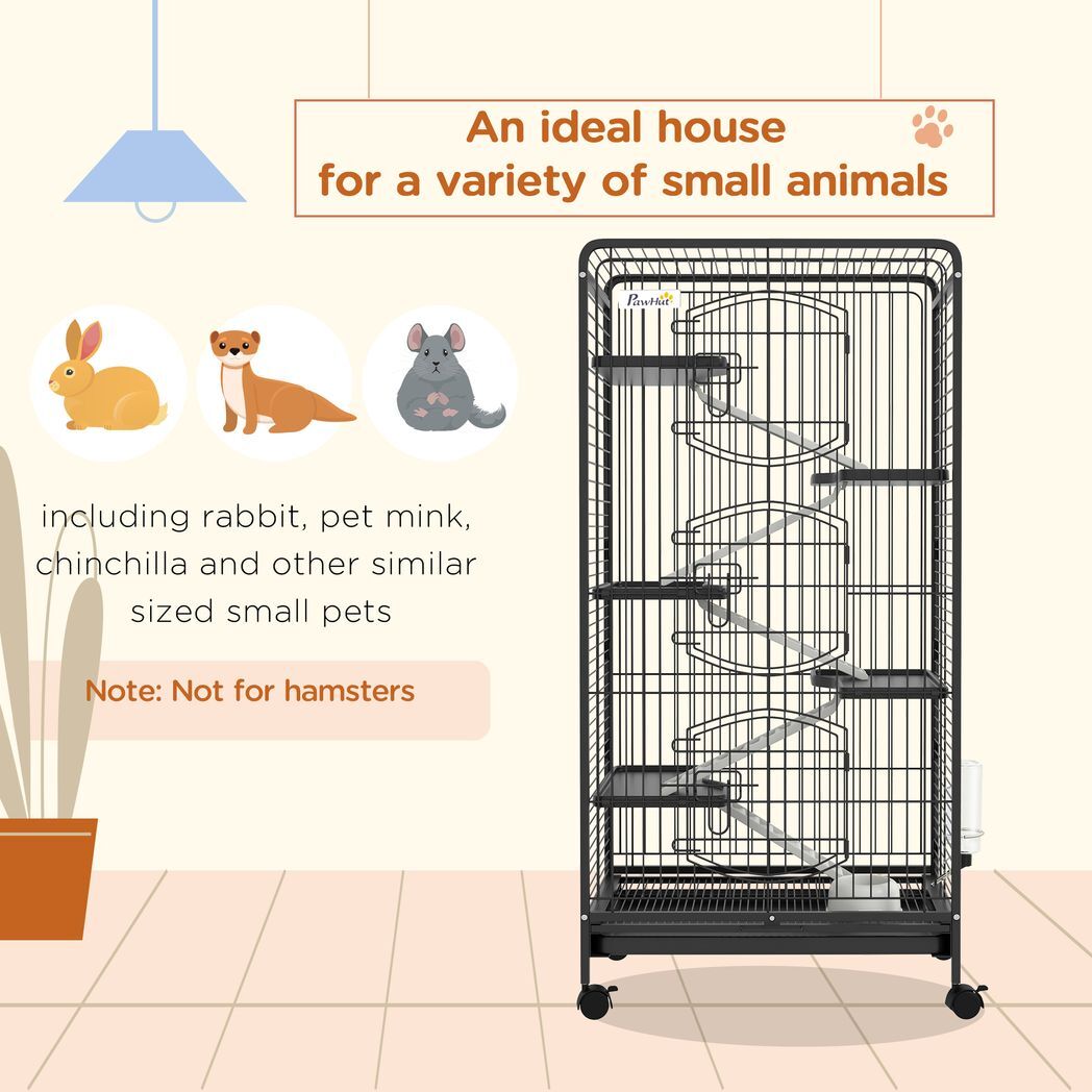 6 Levels Small Animal Cage for Rabbits, Minks, Chinchillas - Black