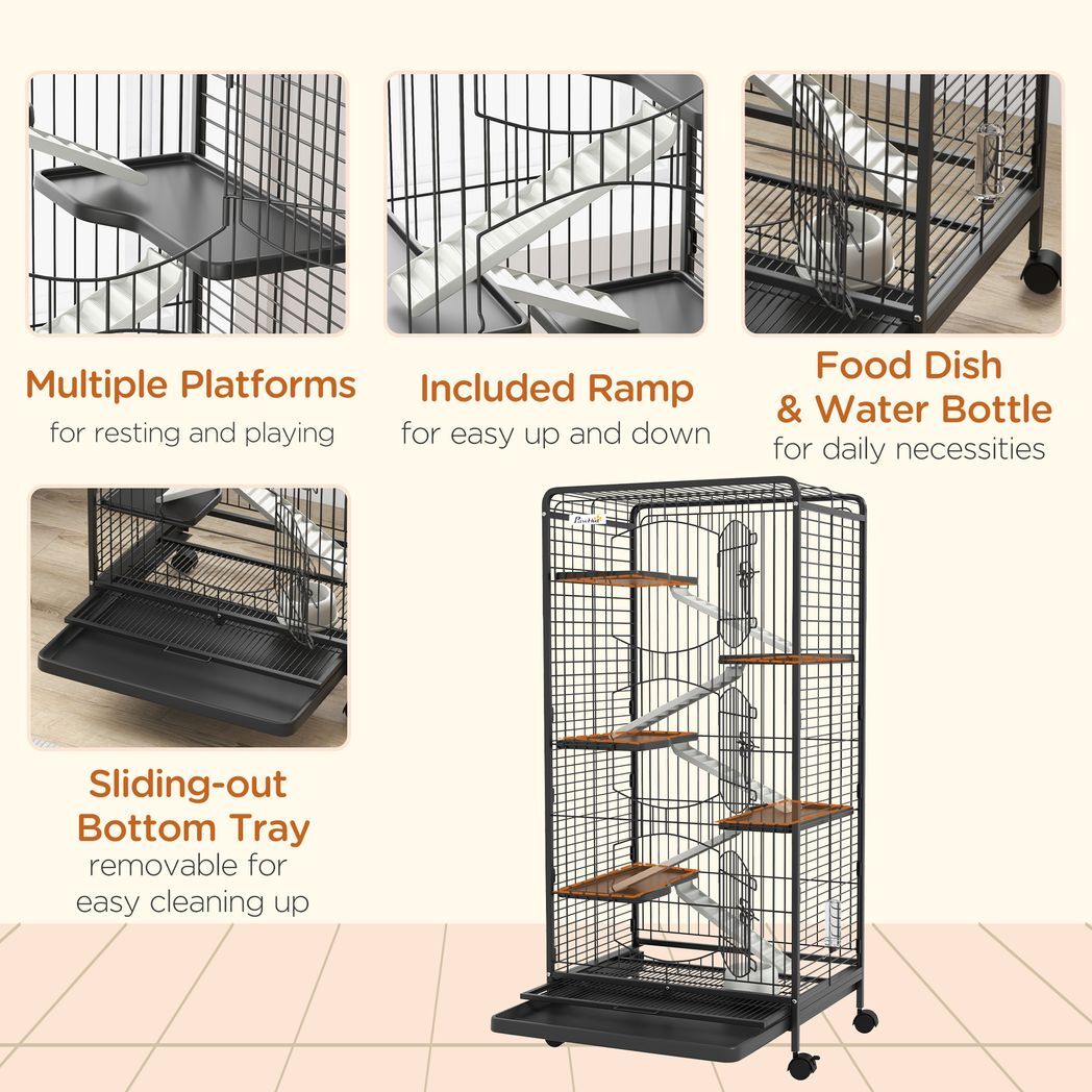 6 Levels Small Animal Cage for Rabbits, Minks, Chinchillas - Black