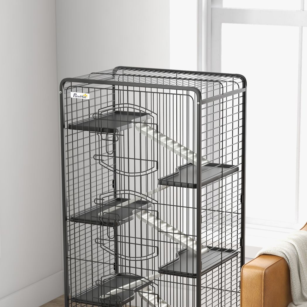 6 Levels Small Animal Cage for Rabbits, Minks, Chinchillas - Black