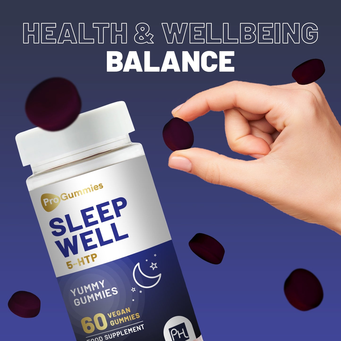 5HTP Sleep Well Gummies | 60 Vegan Pro Gummies | 1000mg Griffonia Seed Extract per serving