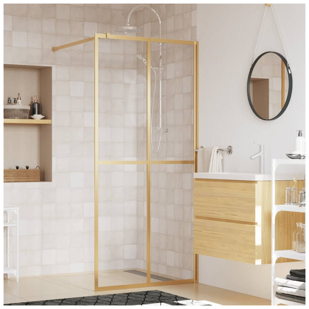 Walk-in Shower Wall with Clear ESG Glass Gold 100x195 cm