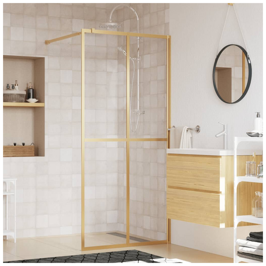 Walk-in Shower Wall with Clear ESG Glass Gold 100x195 cm