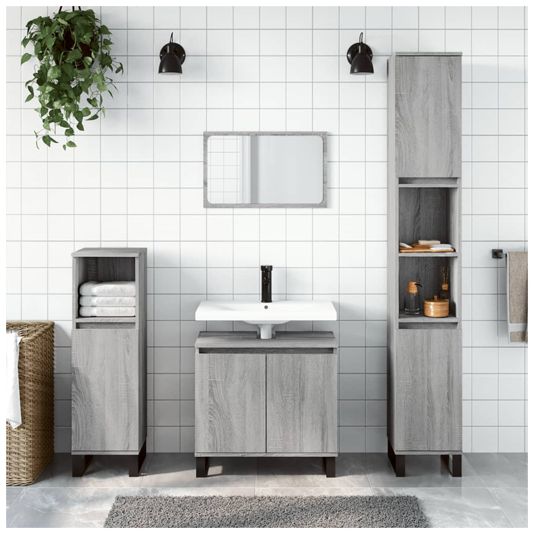 3 Piece Bathroom Cabinet Set Grey Sonoma Engineered Wood