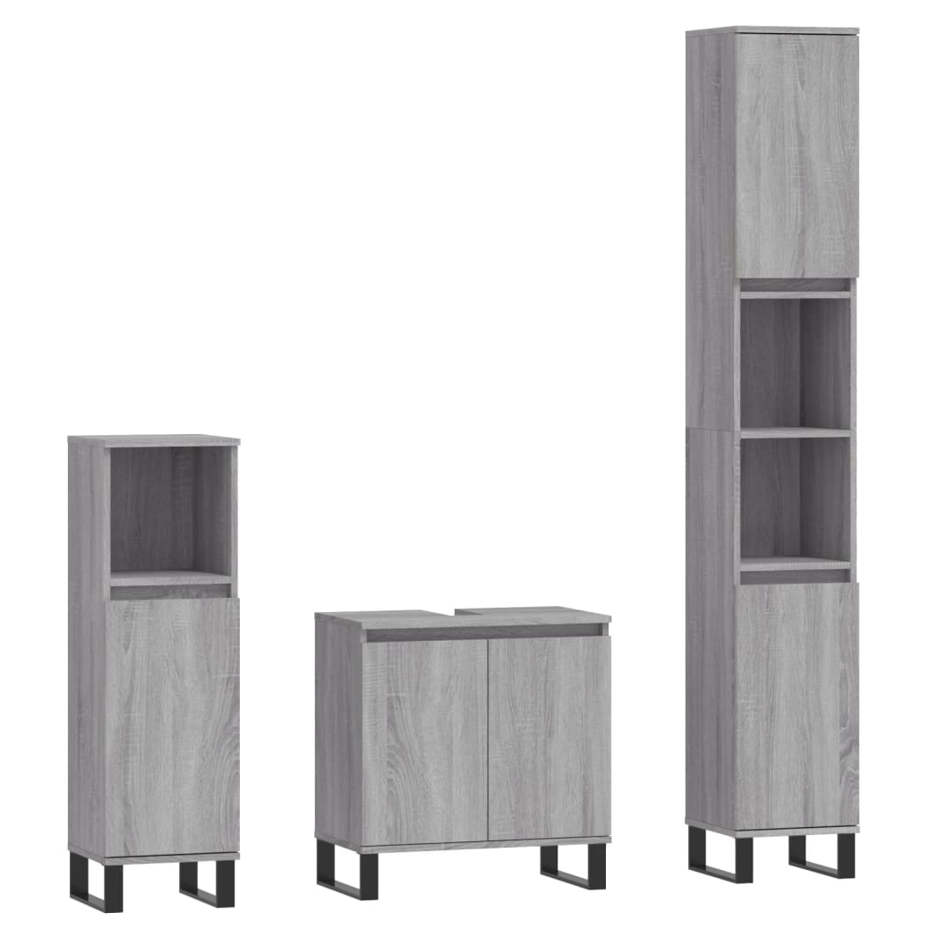 3 Piece Bathroom Cabinet Set Grey Sonoma Engineered Wood