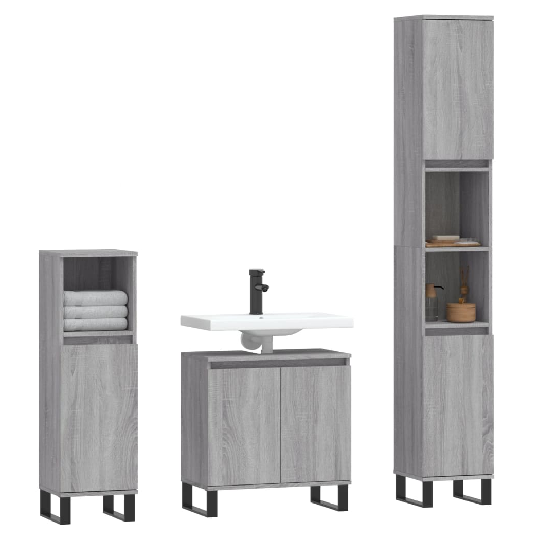 3 Piece Bathroom Cabinet Set Grey Sonoma Engineered Wood