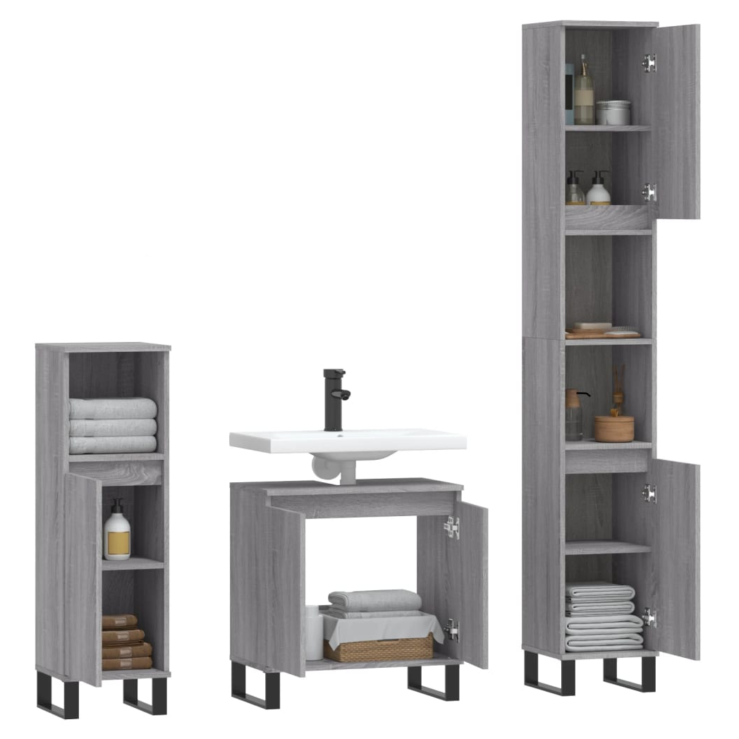 3 Piece Bathroom Cabinet Set Grey Sonoma Engineered Wood