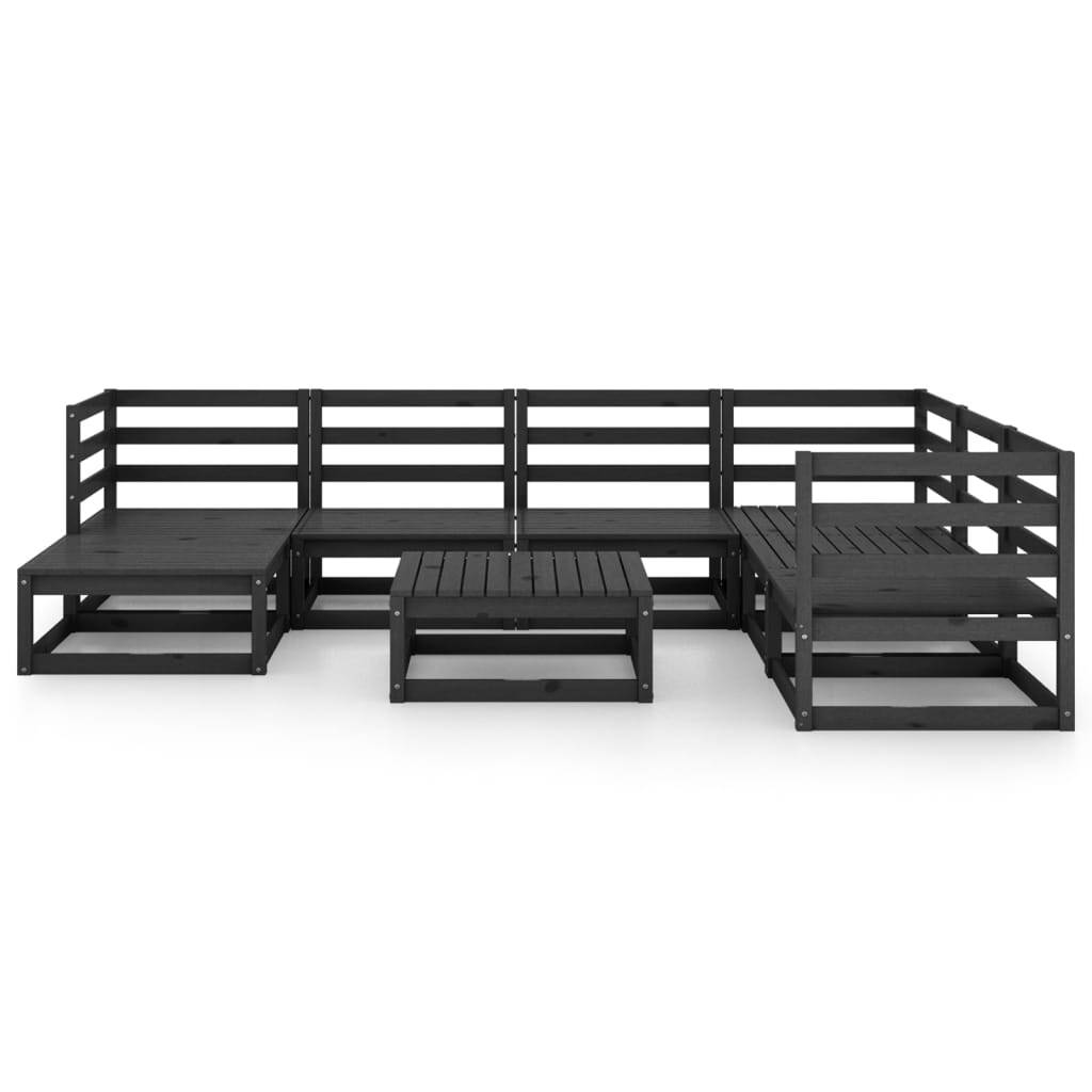 8 Piece Garden Lounge Set Black Solid Pinewood