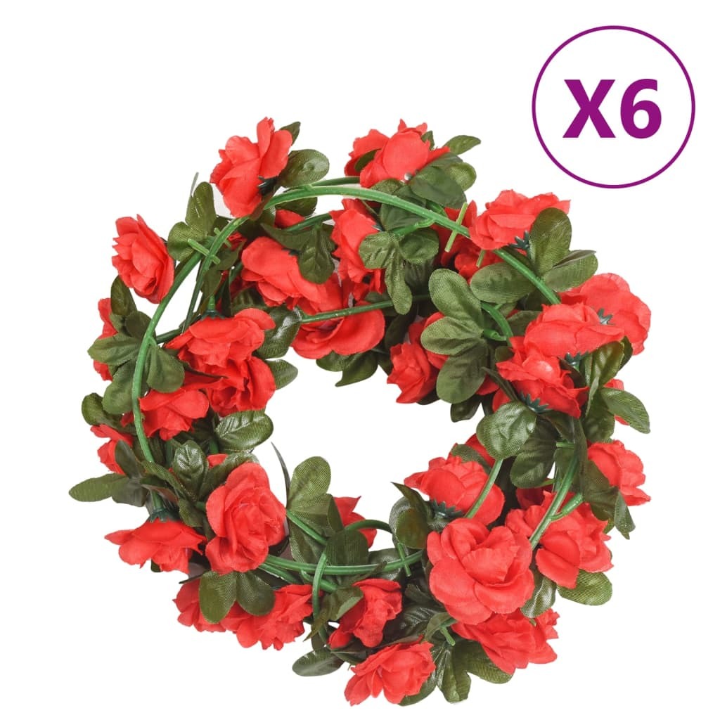 Artificial Flower Garlands 6 pcs Red 240 cm