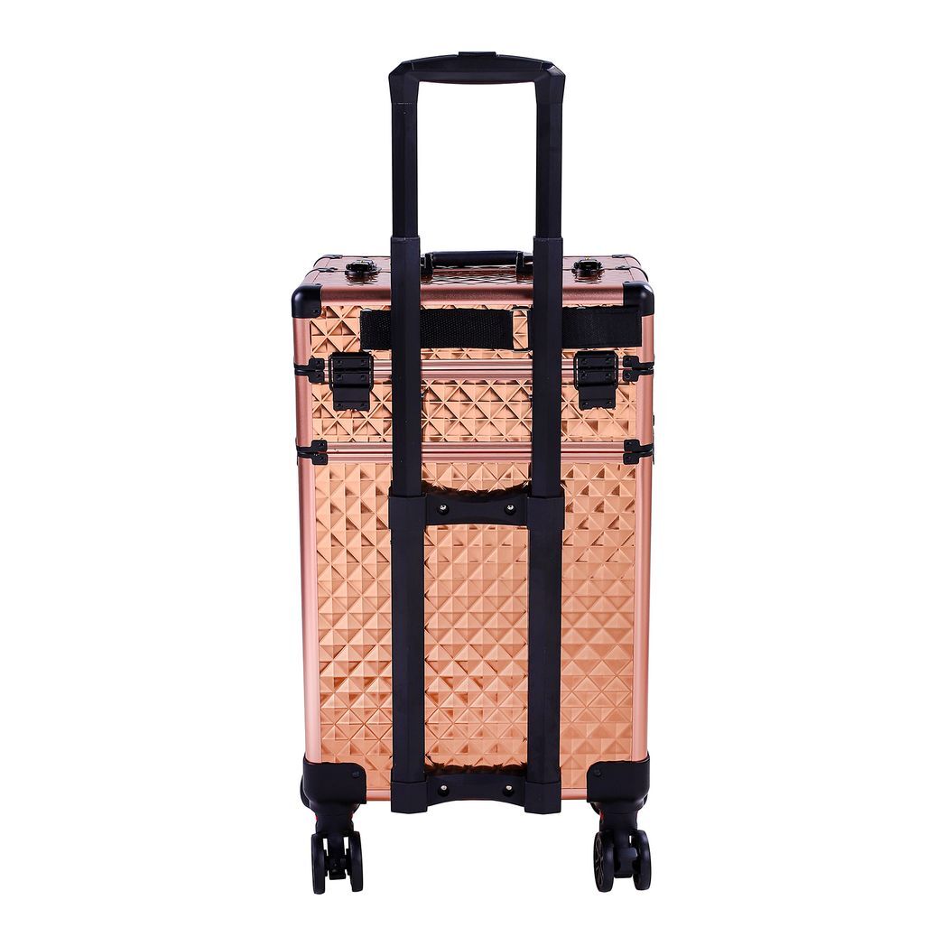 4-in-1 Draw-bar Style Interchangeable Aluminum Rolling Makeup Case-Rose Gold