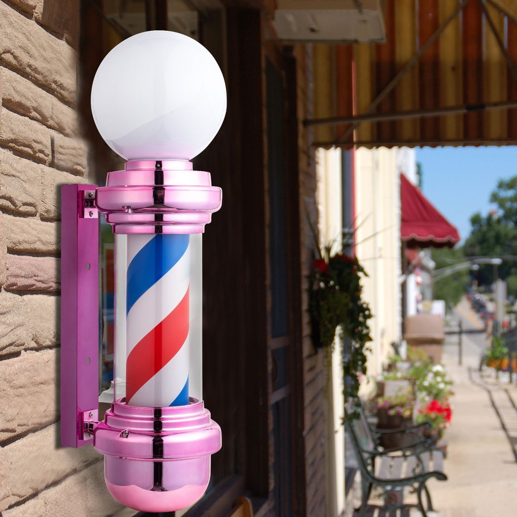 27" Barber Pole LED Light Pink,Classic Style Hair Salon Barber Shop Open Sign,Rotating Red White Blue LED Strips,IP44 Waterproof Save Energy