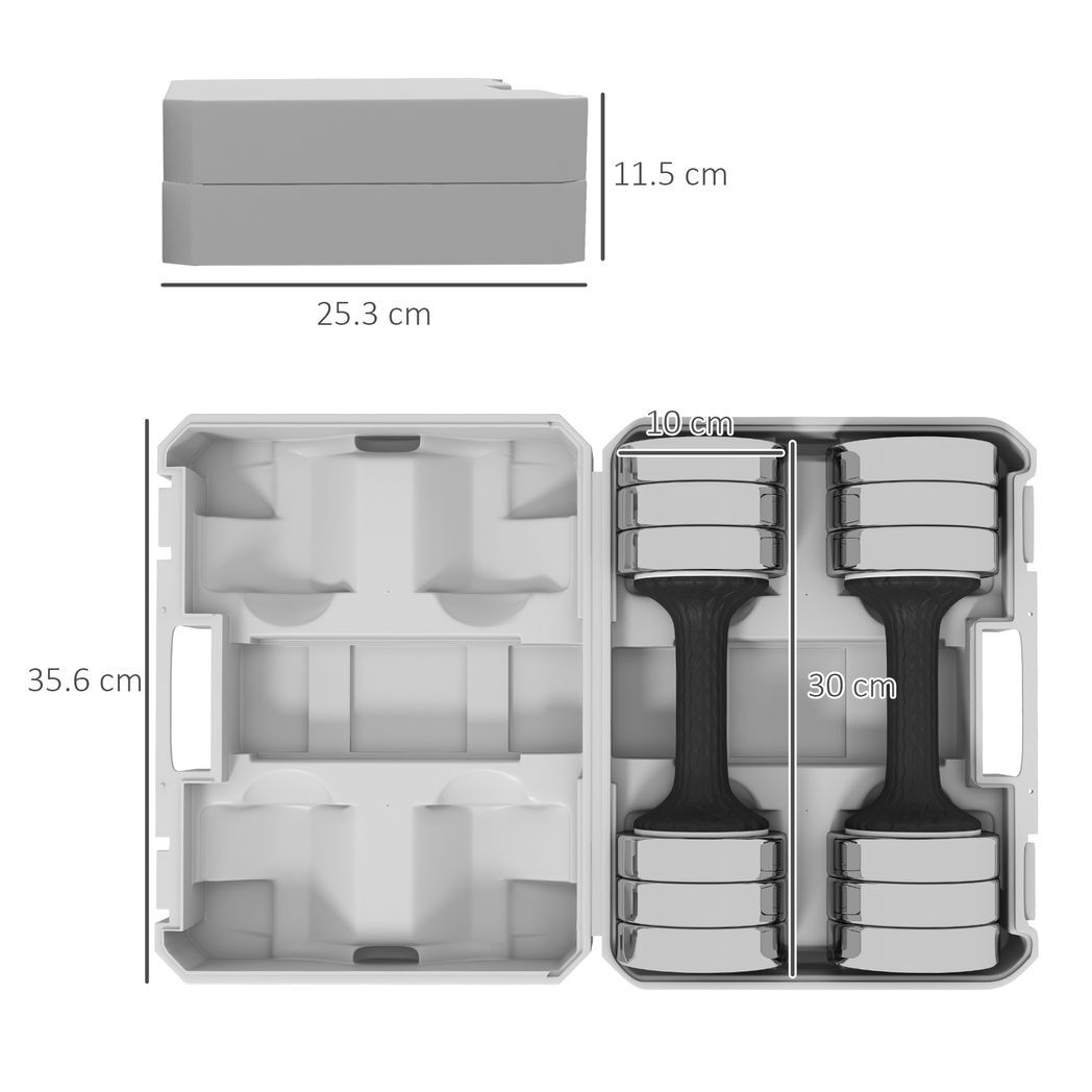 Adjustable Dumbbells Set, Free weights with Storage Box, 10kg x 2