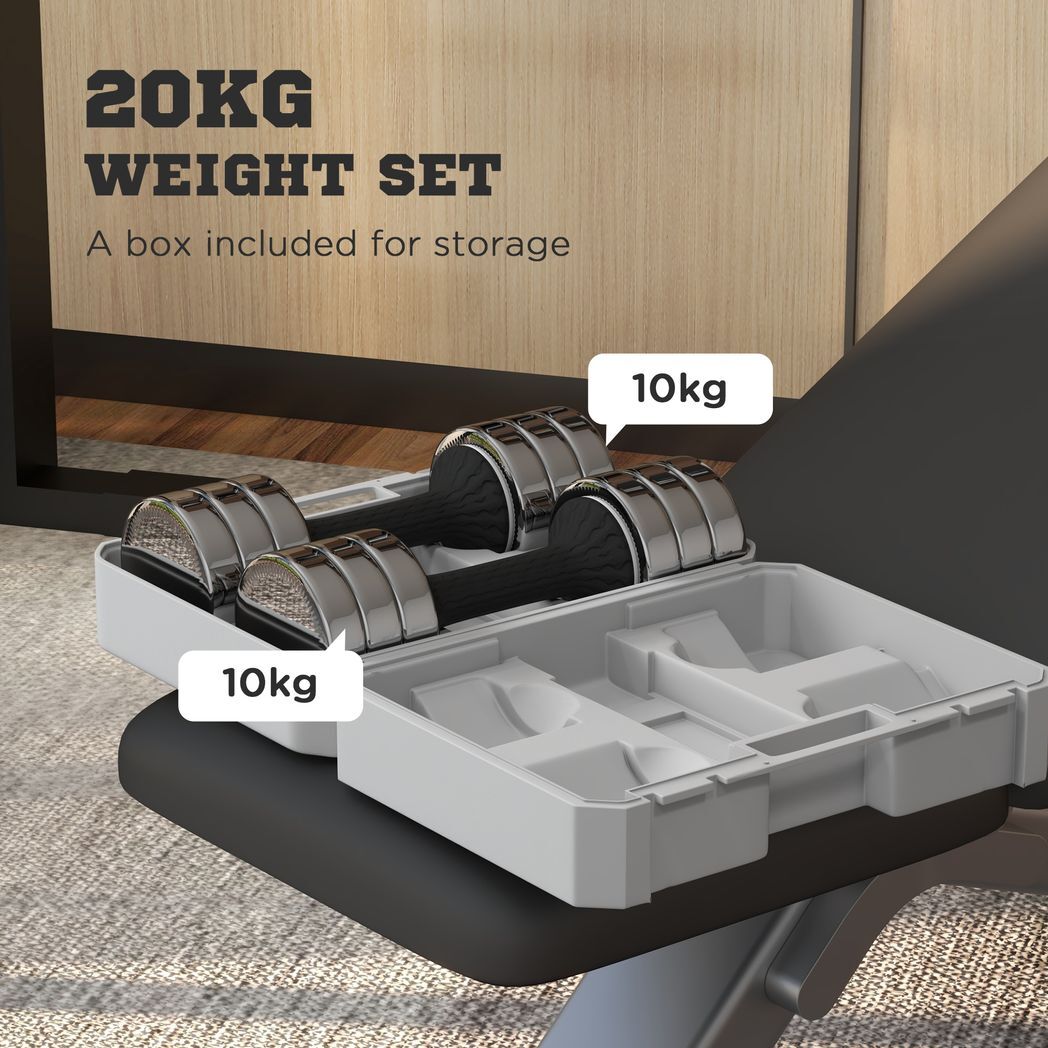 Adjustable Dumbbells Set, Free weights with Storage Box, 10kg x 2