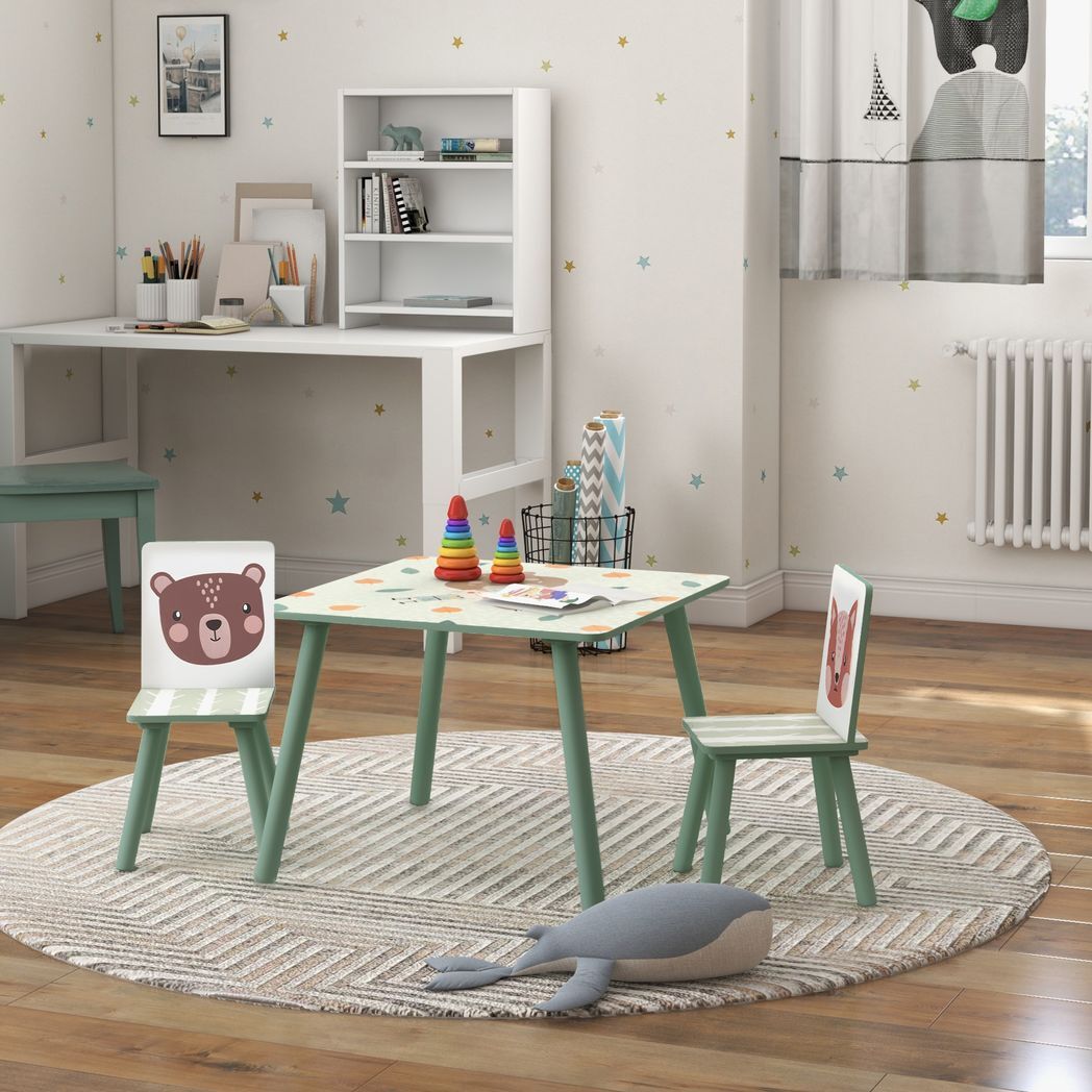 ZONEKIZ Kids Table and Chairs, Children Desk with 2 Chairs, Green