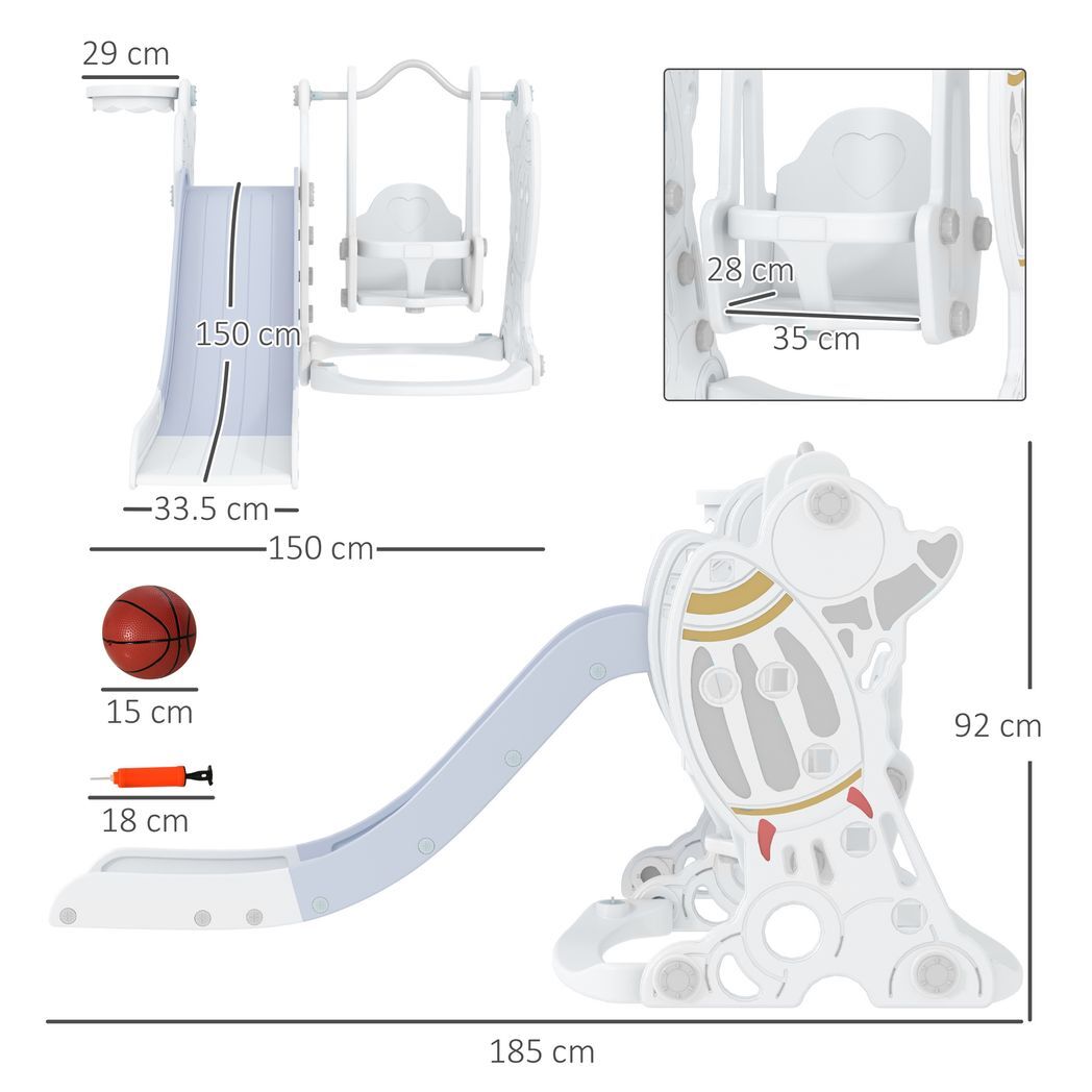 AIYAPLAY Space-Themed Slide and Swing Set for Kids, Swing Slide Basketball Hoop